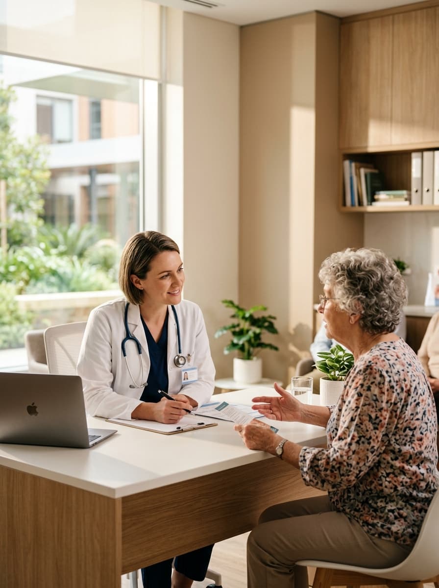 Doctor warmly consulting with patient in modern clinic
